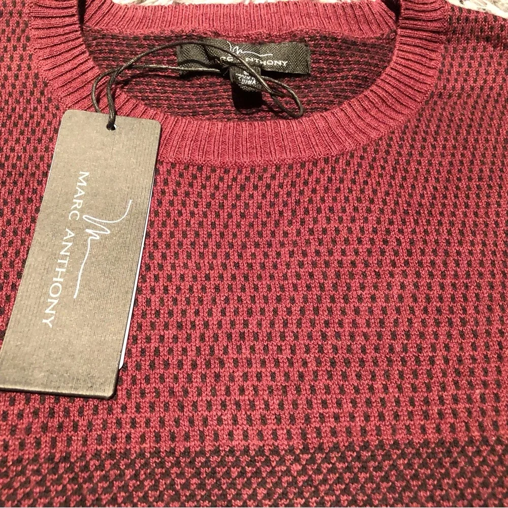 NWT! Marc Anthony Luxury Collection Crewneck Pullover Burgundy & Black Sweater